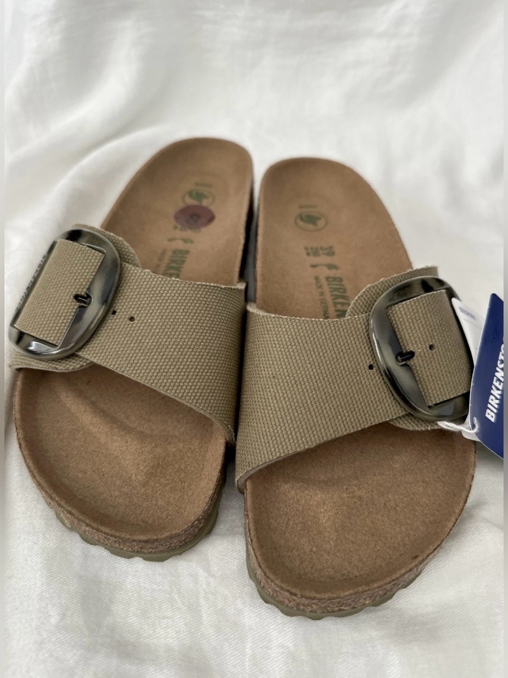 Birkenstock 💅 Madrid Tortoise Big Buckle Textile Khaki Sandal Slide 41 Wmns 10 - Picture 8 of 13